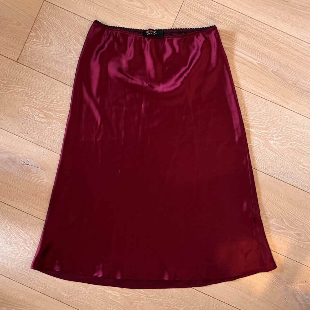 Renee C. Deep Wine Red Satin A-Line Skirt
